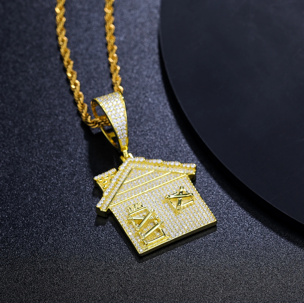 Asher Haven™ Moissanite House Pendant – GRA Certified 925 Sterling Silver & Gold Finish Iced-Out Necklace