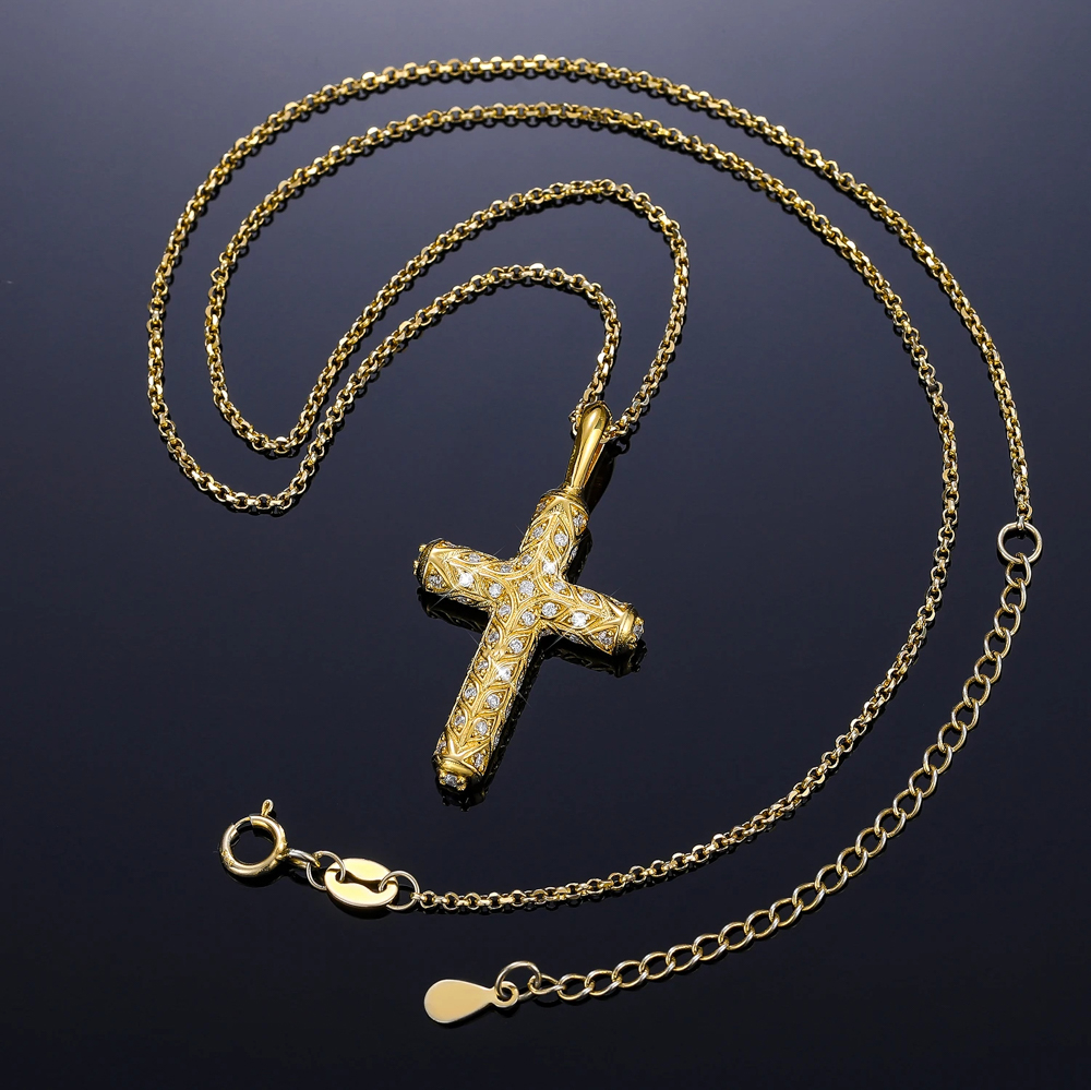 The Elysian Cross™ – Vintage Moissanite Cross Pendant Necklace in 925 Sterling Silver with GRA-Certified D Color Stones