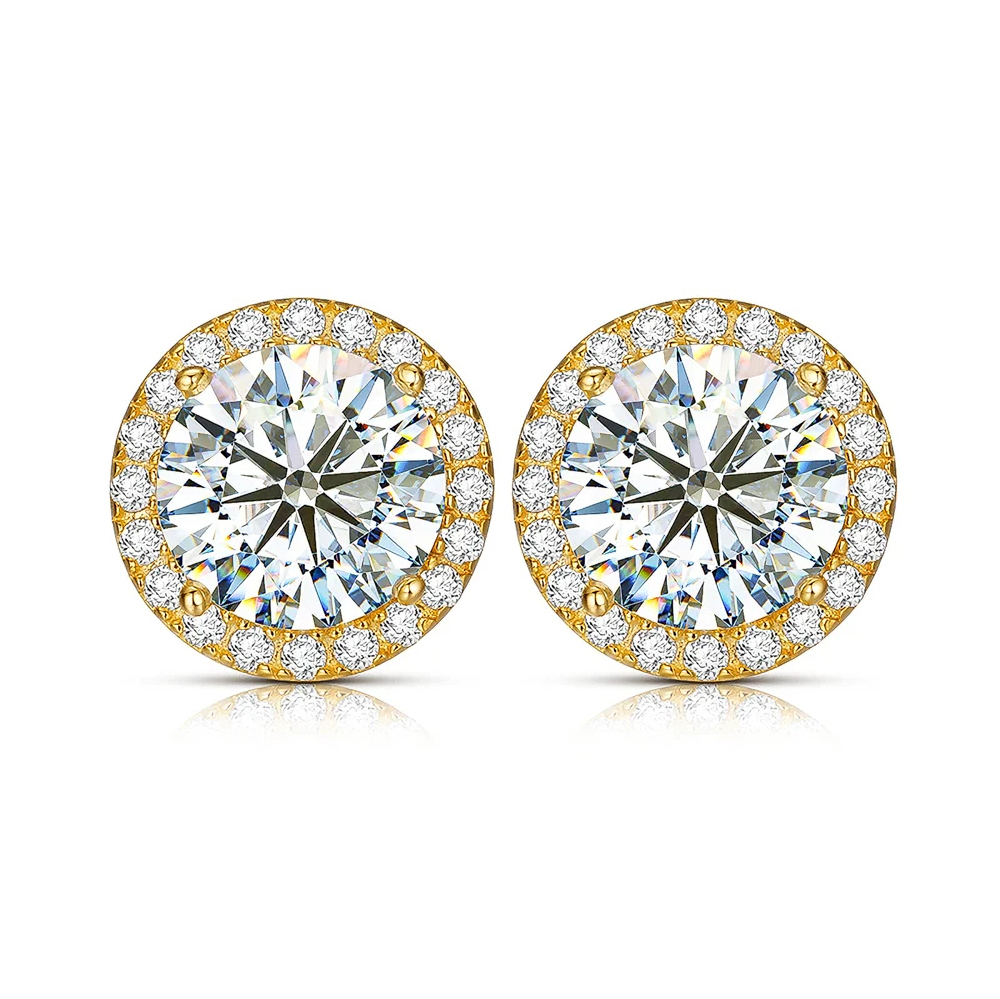 The Aurielle Halo™ – 6.5mm Round Moissanite Stud Earrings in 925 Sterling Silver or 18K Gold Halo Setting with GRA Certification