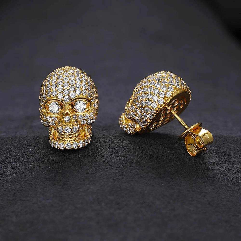 Azra'El Nocturne™ – 925 Gold Skull Moissanite Drop Earrings | Iced-Out Statement Hip Hop Jewelry