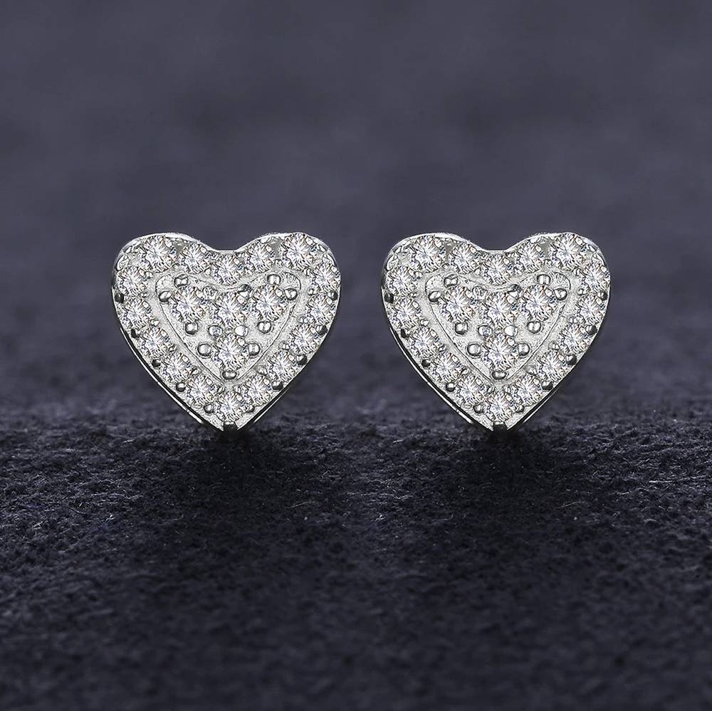 Seraphelle Gleam™ – Double Heart 925 Sterling Silver Moissanite Stud Earrings with Full Pavé Iced Design, GRA Certified