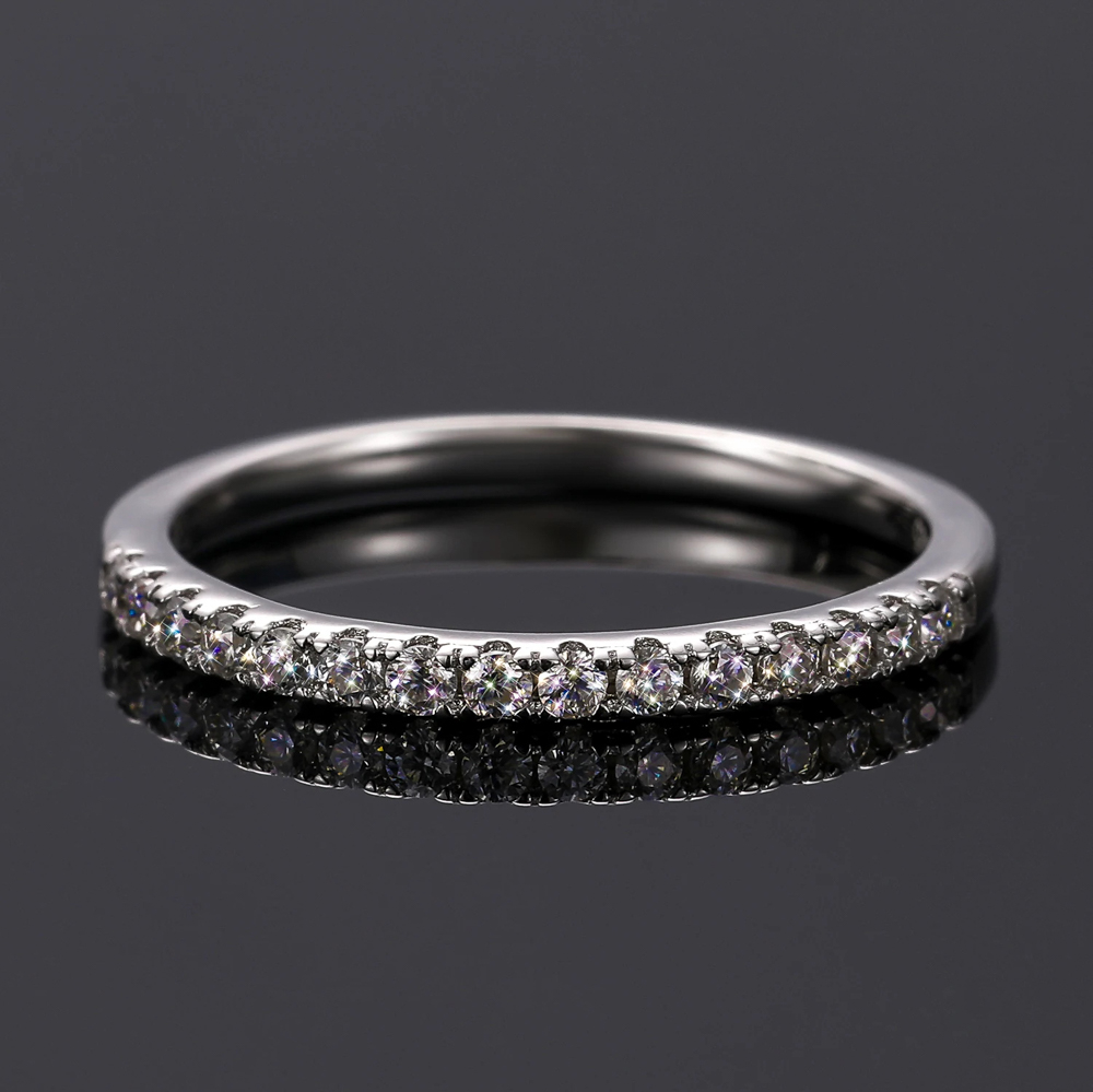 The Alarice Band™ – White Gold Moissanite V-Curve Eternity Ring in 925 Sterling Silver, Stackable Pavé Band, Diamond Tester Certified