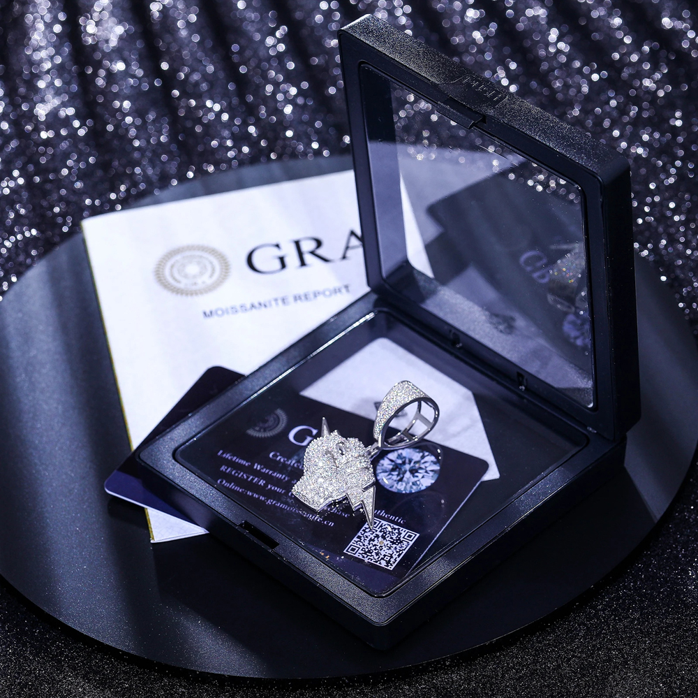 The Kaelion Volt™ – Fist and Lightning Pendant Necklace in 925 Sterling Silver with D Color VVS1 Moissanite Stones & GRA Certification