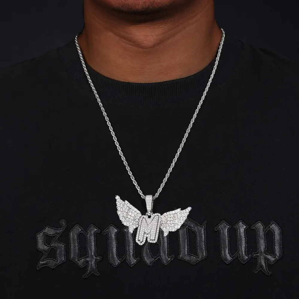 Mavriel Skyborn™ – Angel Wing M Pendant Necklace in 925 Sterling Silver with D Color VVS1 Moissanite & GRA Certification