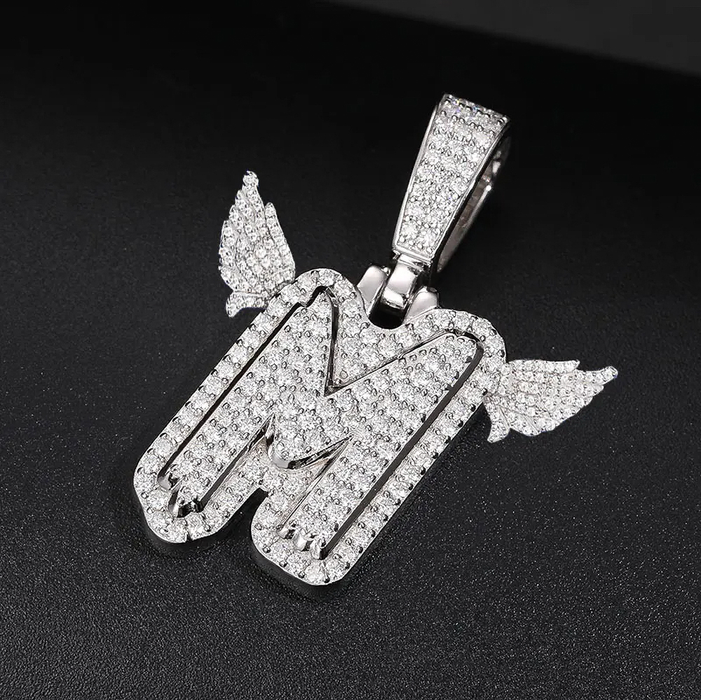 Mavriel Skyborn™ – Angel Wing M Pendant Necklace in 925 Sterling Silver with D Color VVS1 Moissanite & GRA Certification
