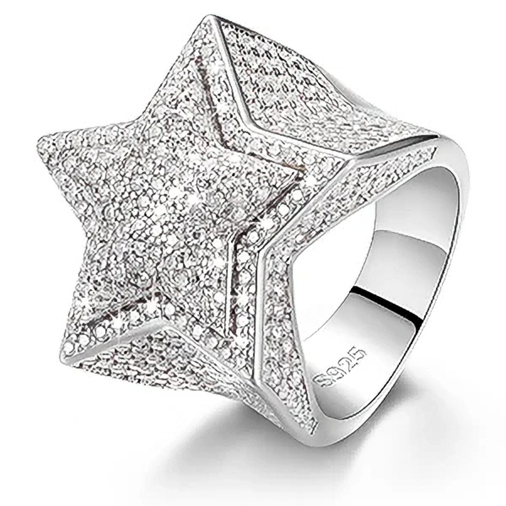 The Astryx Nova™ – Iced Star Ring in 925 Sterling Silver or Gold Finish with D Color VVS Moissanite Stones