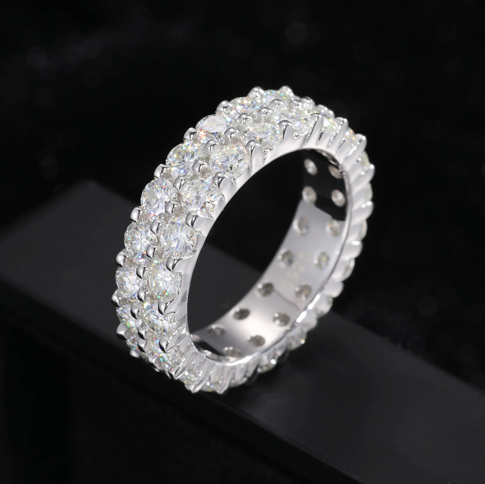 The Ardentus Crown™ – Double Row Eternity Ring in 925 Sterling Silver with D Color VVS Moissanite | GRA Certified | Luxury Iced-Out Band for Unisex Elegance