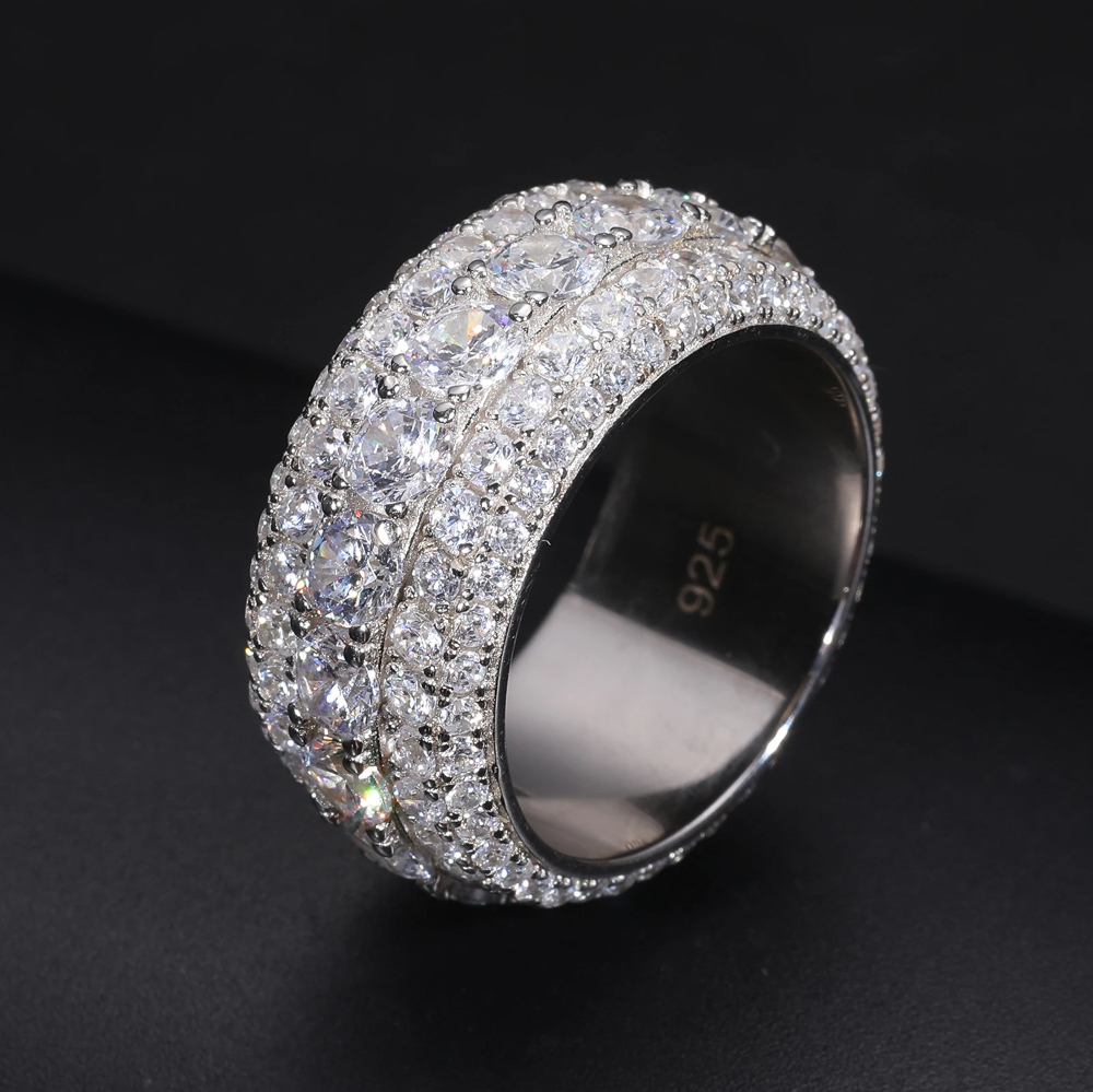 The Aurion Halo™ – Triple Row Moissanite Eternity Ring in 925 Sterling Silver or Gold Finish with Full Iced Design