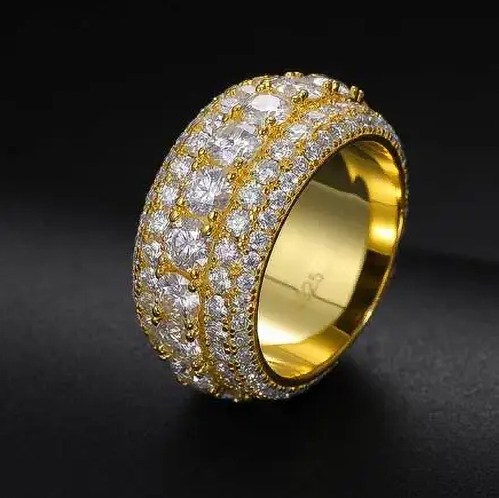 The Aurion Halo™ – Triple Row Moissanite Eternity Ring in 925 Sterling Silver or Gold Finish with Full Iced Design