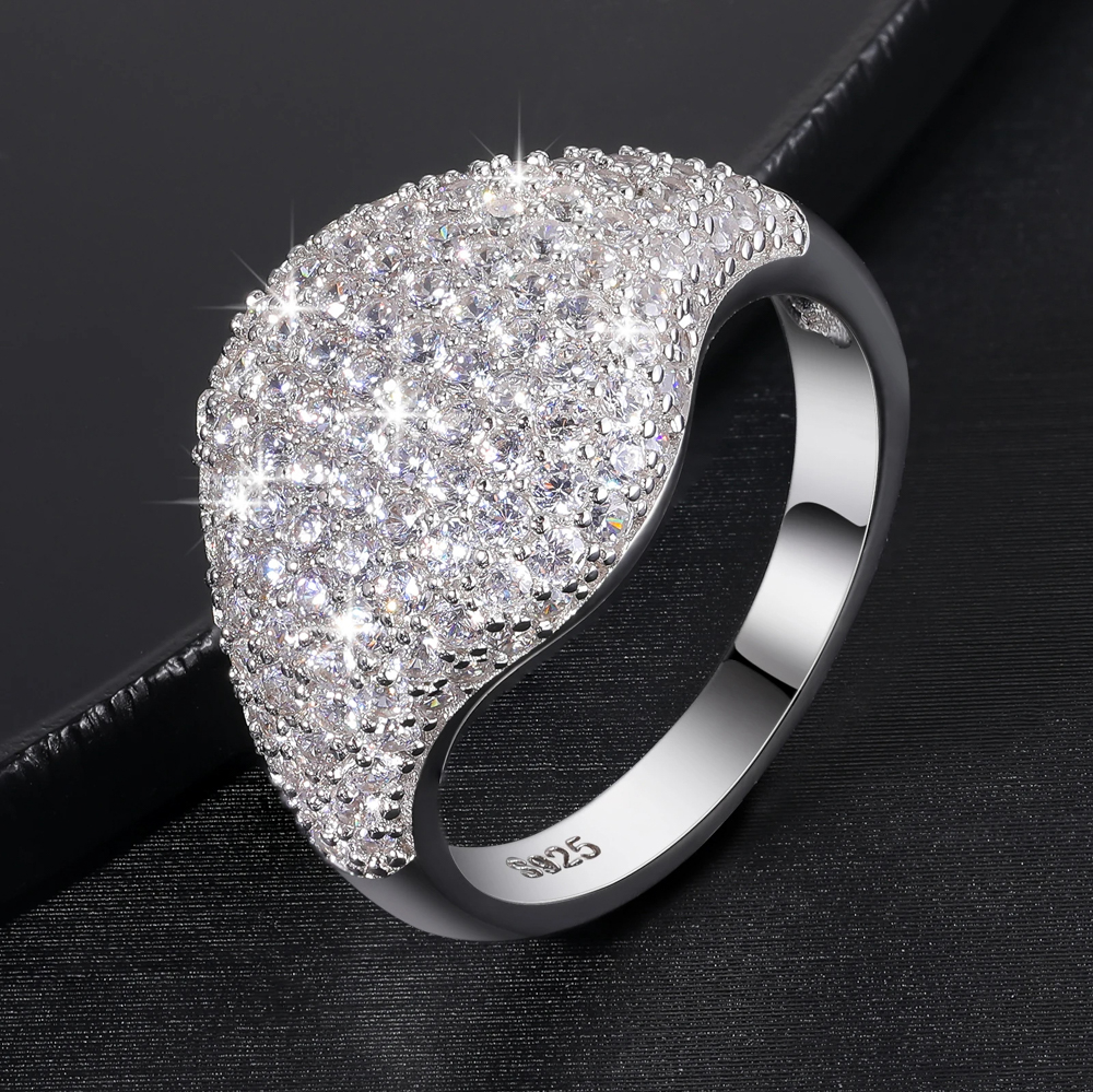 Seraphina Crest™ – Luxury Pavé Moissanite Dome Ring in 925 Sterling Silver with D Color VVS1 Stones, Iced-Out Finish & GRA Certification