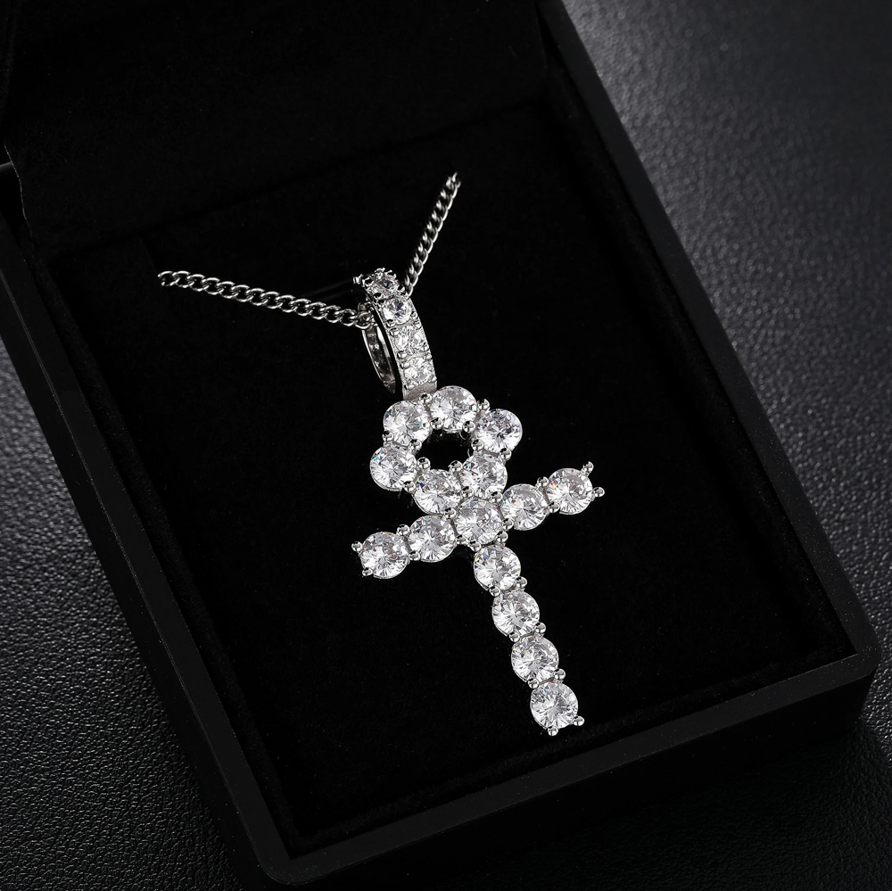 Zariah Ankh™ – 8.1ct D-Color Moissanite Ankh Pendant in 925 Sterling Silver with GRA Certification | Hip Hop Luxury Jewelry