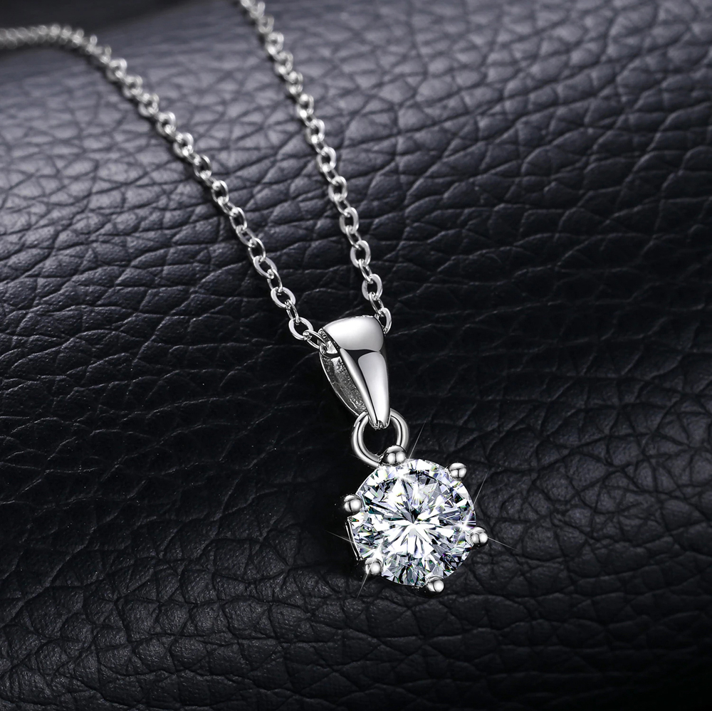 Selene Clarity™ – 1 Carat 6-Claw D Color VVS Moissanite Solitaire Necklace in 925 Sterling Silver with GRA Certification