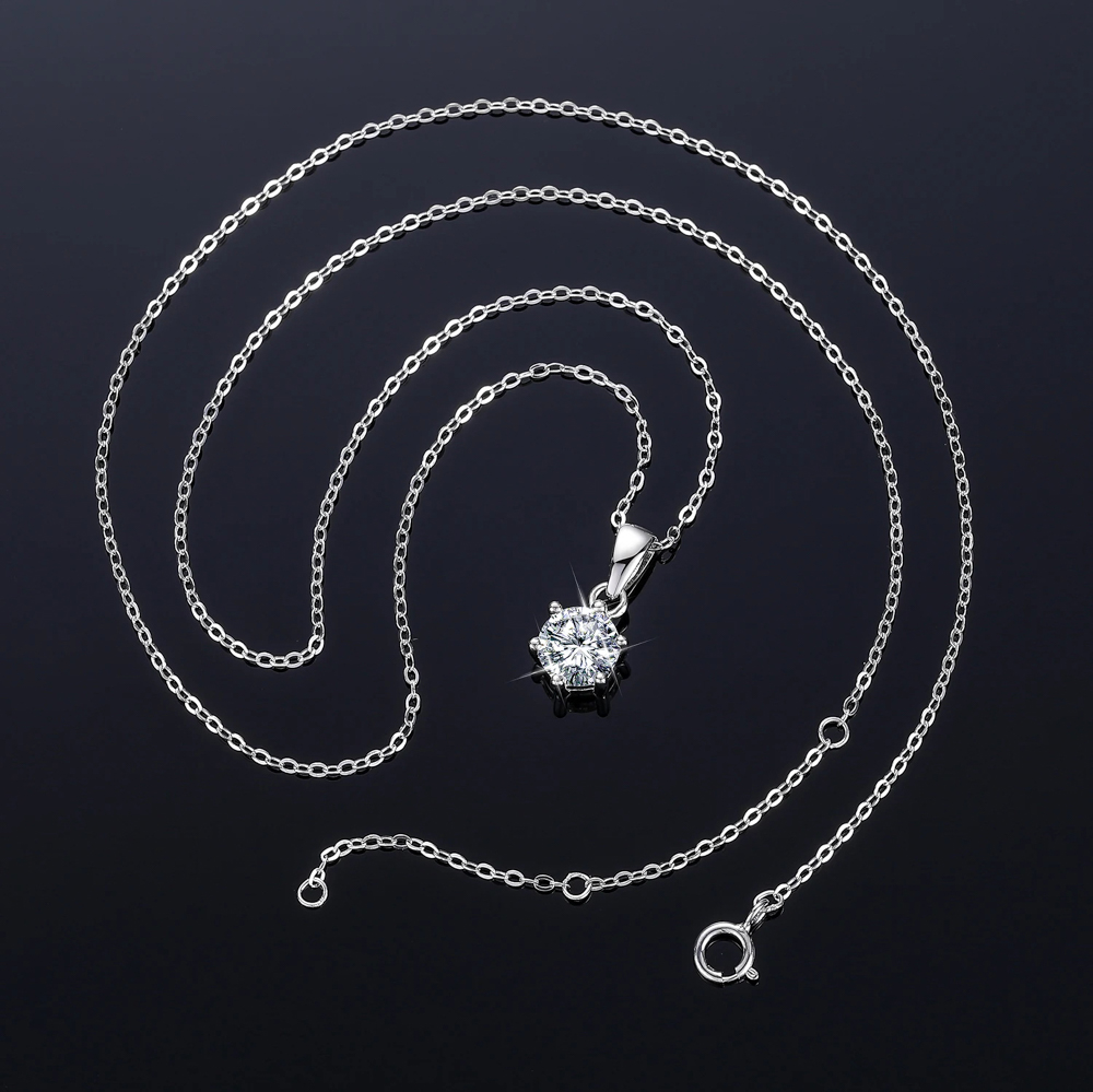 Selene Clarity™ – 1 Carat 6-Claw D Color VVS Moissanite Solitaire Necklace in 925 Sterling Silver with GRA Certification