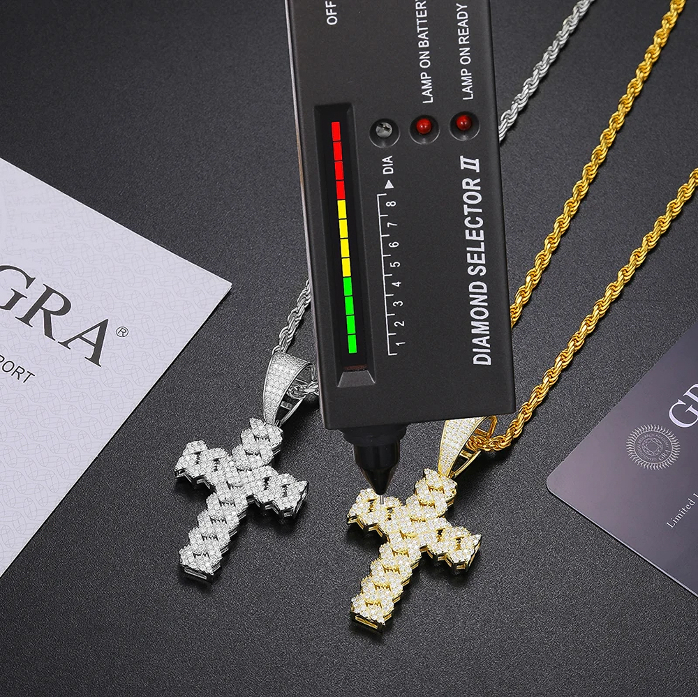 The Marcellion Cross™ – Fully Iced Moissanite Rope Cross Pendant in 925 Sterling Silver or Gold Finish with GRA Certification