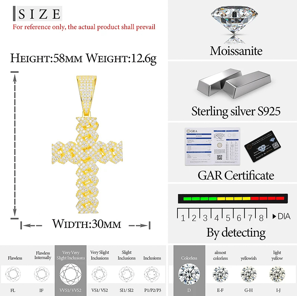 The Marcellion Cross™ – Fully Iced Moissanite Rope Cross Pendant in 925 Sterling Silver or Gold Finish with GRA Certification