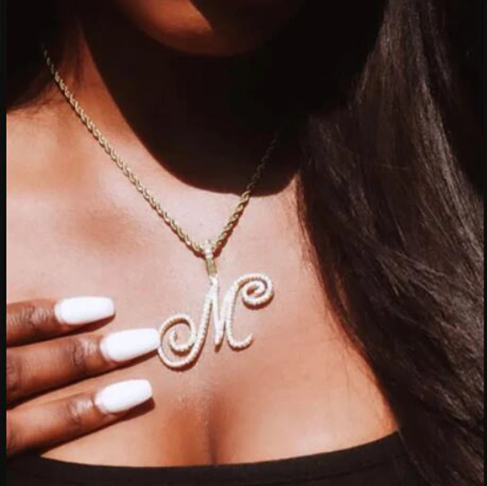 The Celestine Script™ – Moissanite Cursive Letter Pendant Necklace in 925 Sterling Silver or Gold Finish (26 Letters, GRA Certified)