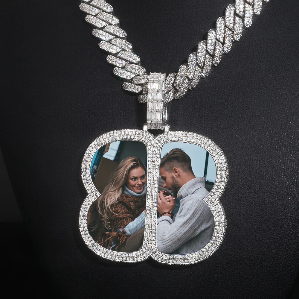 The Zahari Locket™ – Custom Moissanite Butterfly Heart Photo Pendant Necklace with Iced Out Chain, GRA Certified