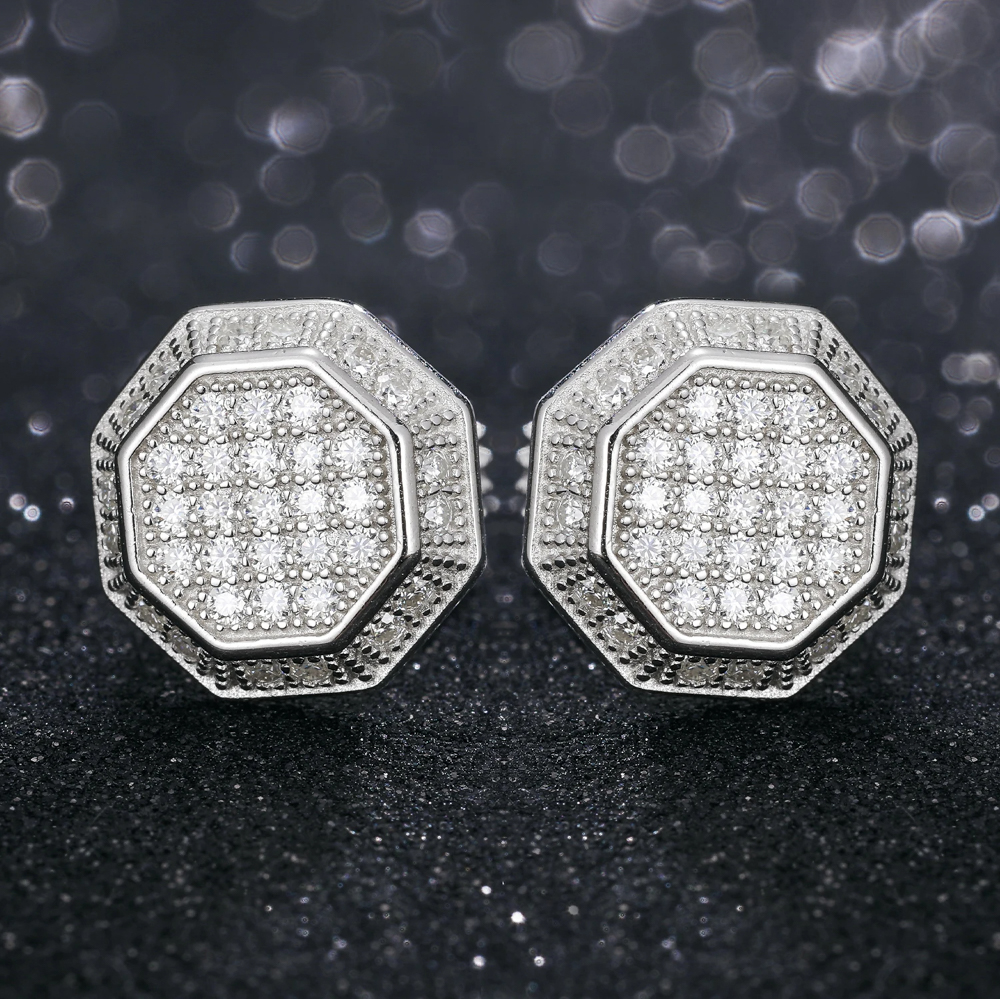 The Zavian Studs™ – Octagon Moissanite Stud Earrings in 925 Sterling Silver or Gold Finish | D Color VVS1 with GRA Certification