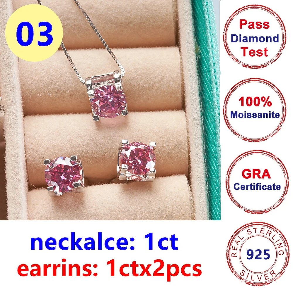 The Lysandre Set™ – Colored Moissanite Necklace & Earring Set in 925 Sterling Silver | GRA Certified | Diamond Tester Approved