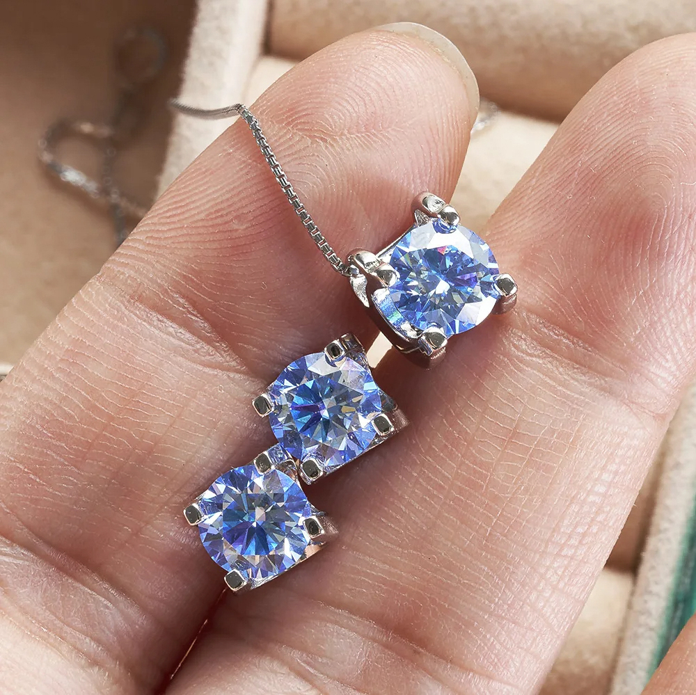 The Lysandre Set™ – Colored Moissanite Necklace & Earring Set in 925 Sterling Silver | GRA Certified | Diamond Tester Approved