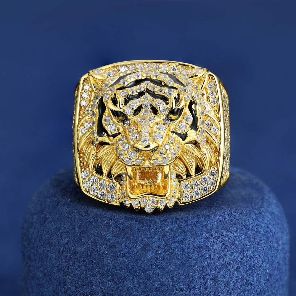 The Kaelen Tiger™ – Moissanite Tiger Head Ring in 925 Sterling Silver or Gold Finish with GRA Certification