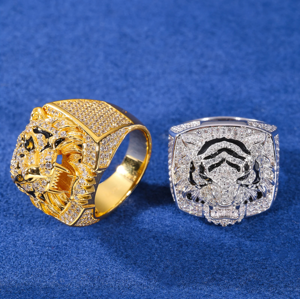 The Kaelen Tiger™ – Moissanite Tiger Head Ring in 925 Sterling Silver or Gold Finish with GRA Certification