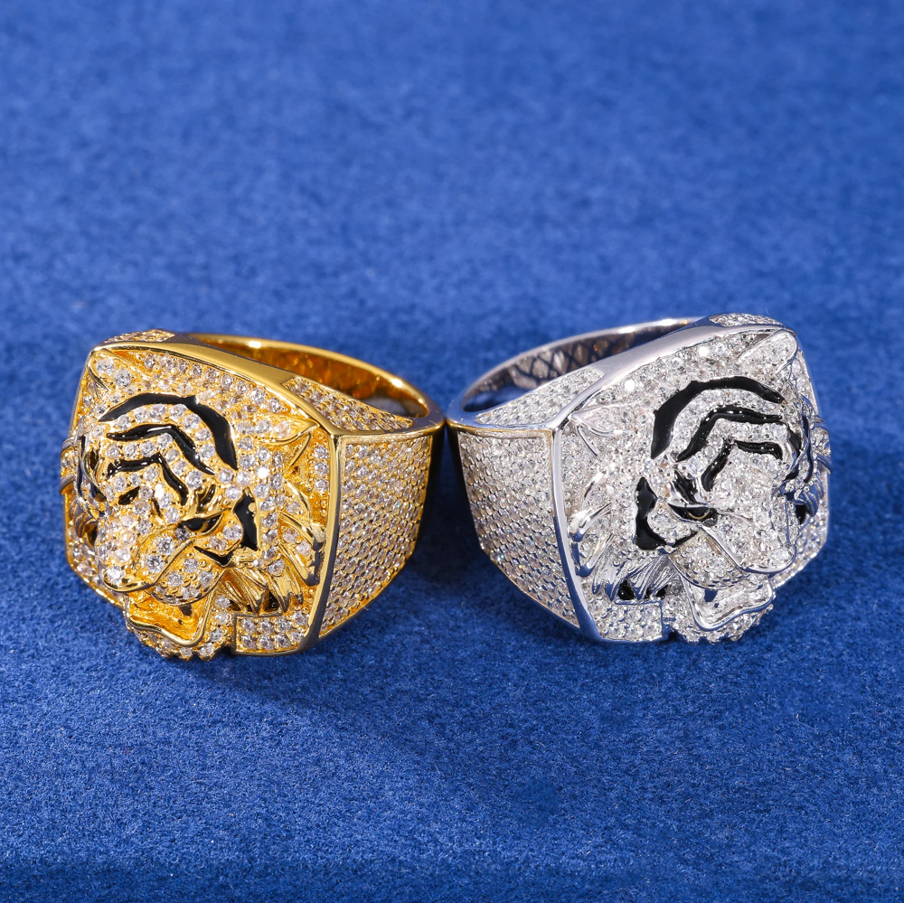 The Kaelen Tiger™ – Moissanite Tiger Head Ring in 925 Sterling Silver or Gold Finish with GRA Certification