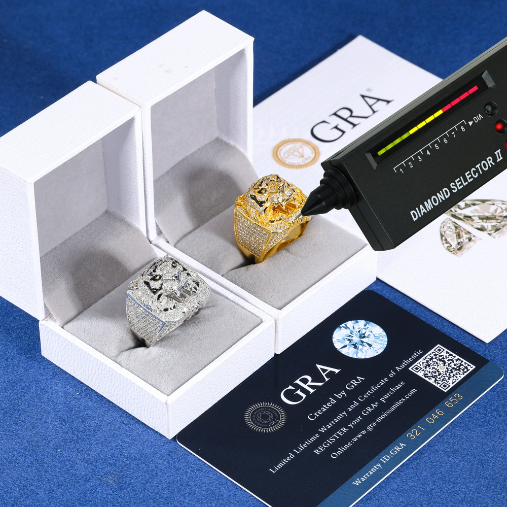 The Kaelen Tiger™ – Moissanite Tiger Head Ring in 925 Sterling Silver or Gold Finish with GRA Certification