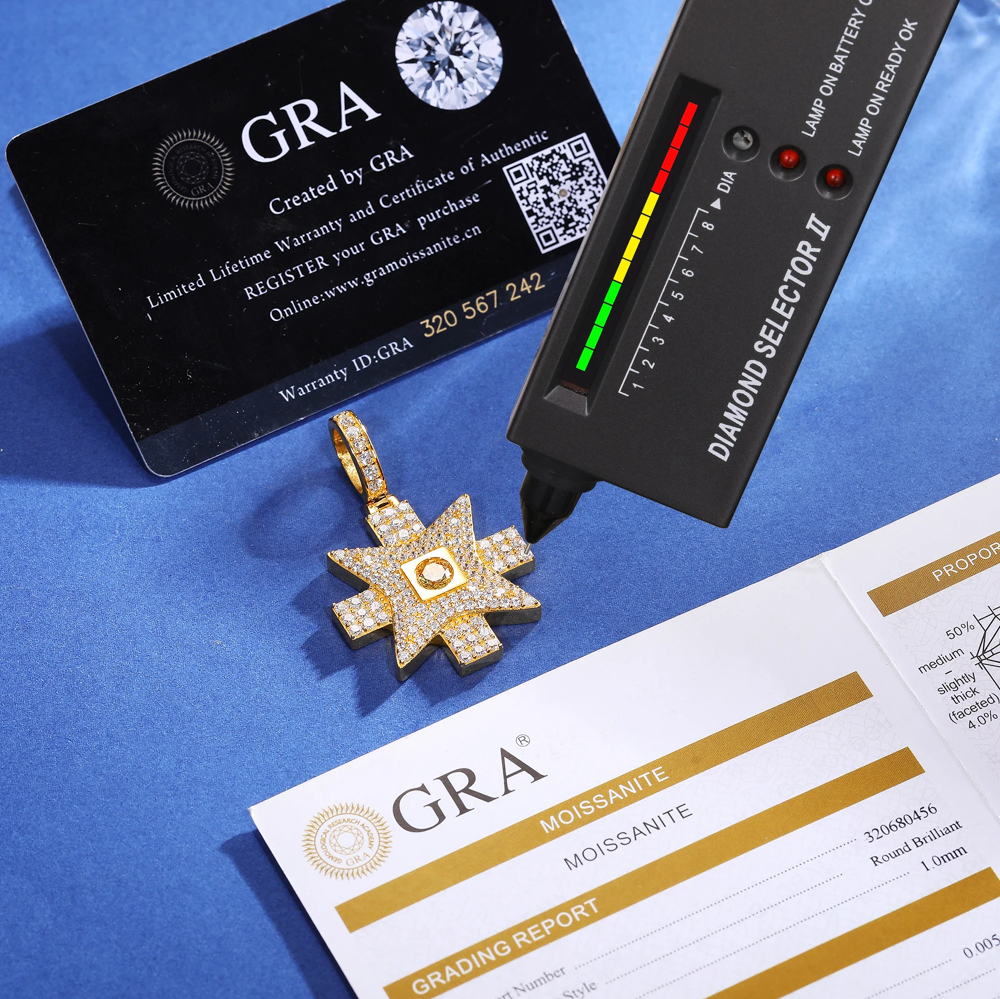 The Cassiel Cross™ – Moissanite Maltese Cross Pendant Necklace in 925 Sterling Silver with Yellow Moissanite Center Stone & GRA Certification