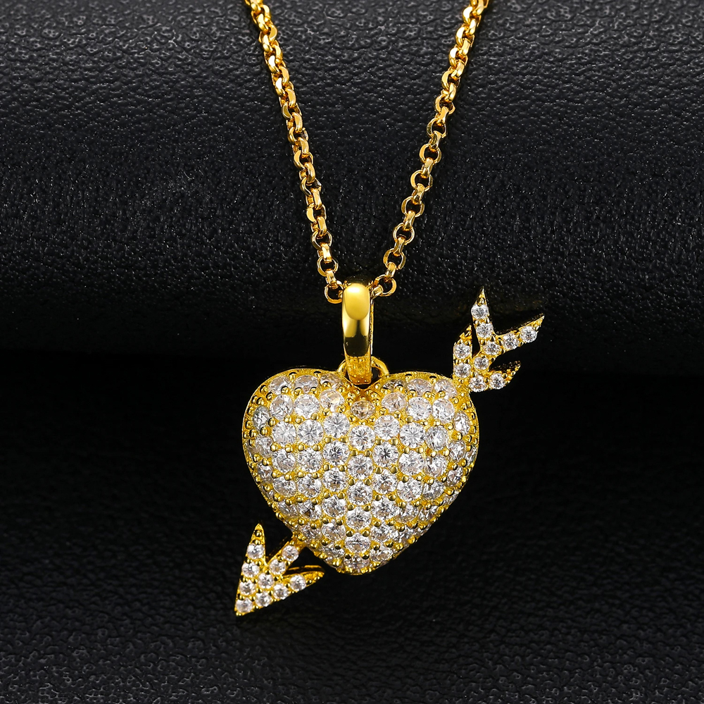 Isolde Heart™ – Moissanite Heart and Arrow Pendant Necklace in 925 Sterling Silver with GRA Certification