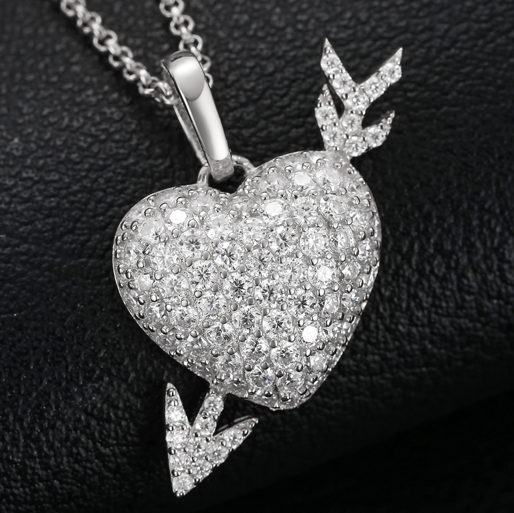 Isolde Heart™ – Moissanite Heart and Arrow Pendant Necklace in 925 Sterling Silver with GRA Certification
