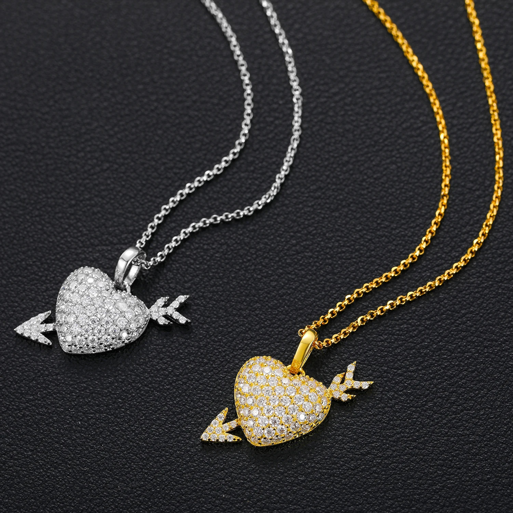 Isolde Heart™ – Moissanite Heart and Arrow Pendant Necklace in 925 Sterling Silver with GRA Certification