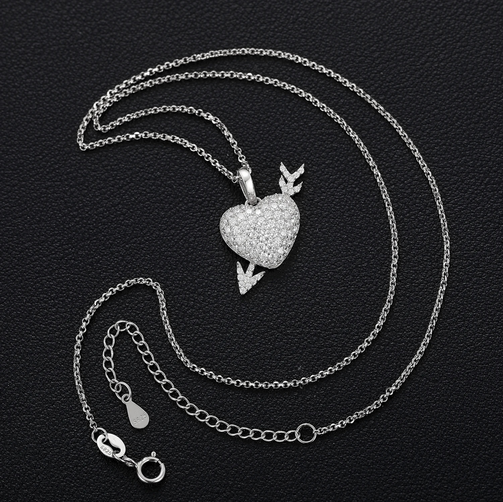 Isolde Heart™ – Moissanite Heart and Arrow Pendant Necklace in 925 Sterling Silver with GRA Certification