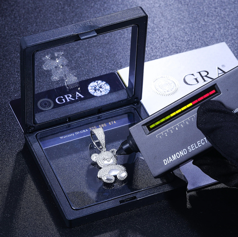 The Bellamy Bear™ – Moissanite Teddy Bear Pendant Necklace in 925 Sterling Silver or Gold Finish with GRA Certification