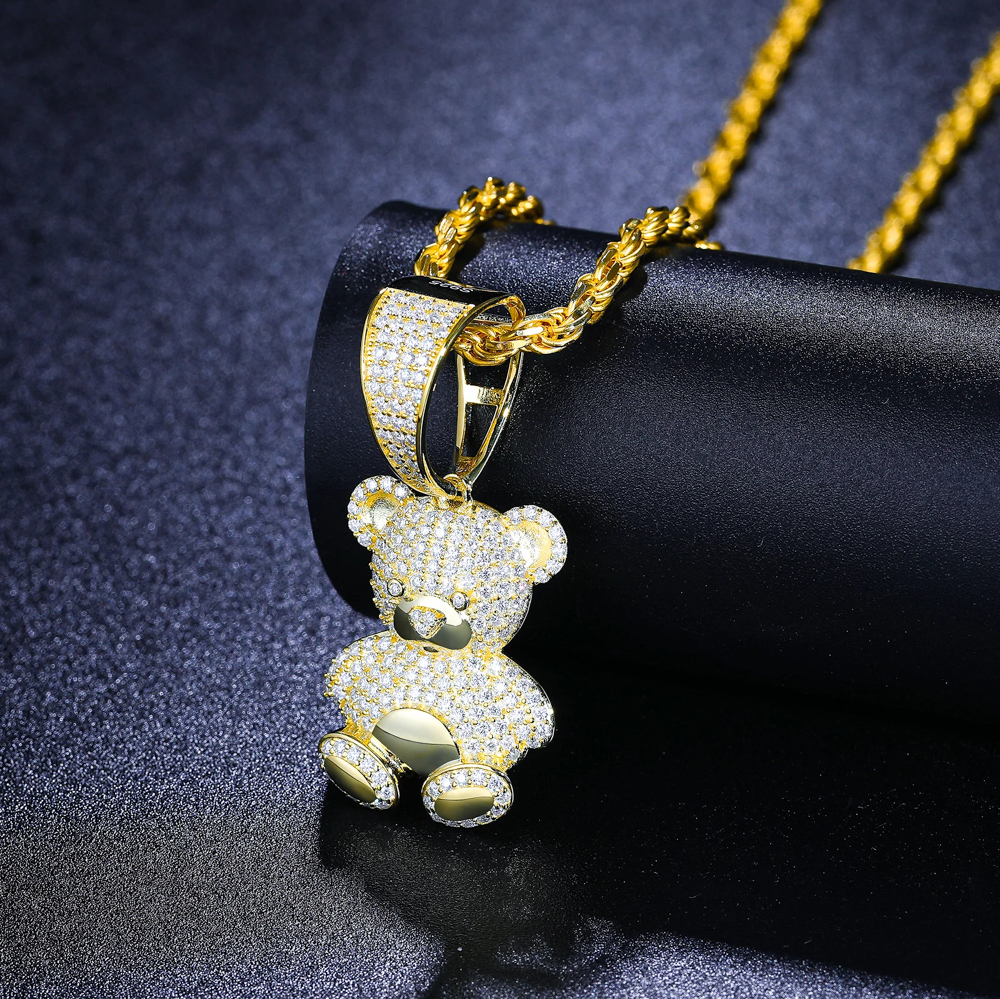 The Bellamy Bear™ – Moissanite Teddy Bear Pendant Necklace in 925 Sterling Silver or Gold Finish with GRA Certification