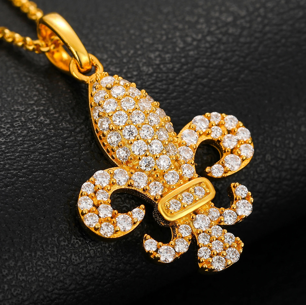 The Amara Crest™ – Moissanite Fleur De Lis Pendant Necklace in 925 Sterling Silver, GRA Certified Hip Hop Fine Jewelry