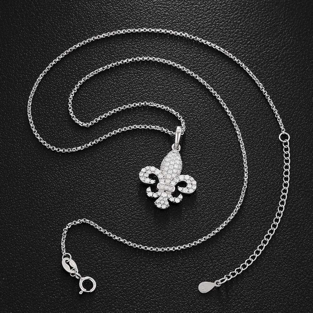 The Amara Crest™ – Moissanite Fleur De Lis Pendant Necklace in 925 Sterling Silver, GRA Certified Hip Hop Fine Jewelry