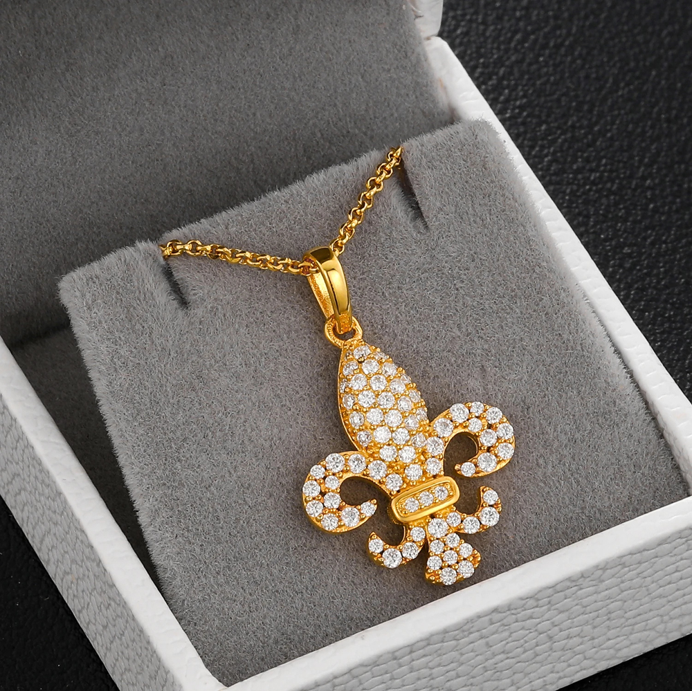 The Amara Crest™ – Moissanite Fleur De Lis Pendant Necklace in 925 Sterling Silver, GRA Certified Hip Hop Fine Jewelry
