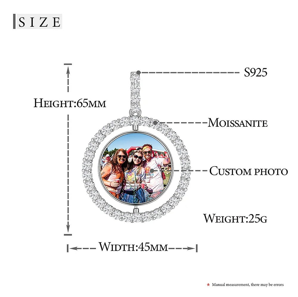 The Calista Heart™ – Double-Sided Custom Photo Heart & Circle Pendant Necklace in 925 Sterling Silver with VVS1 Moissanite Stones | GRA Certified