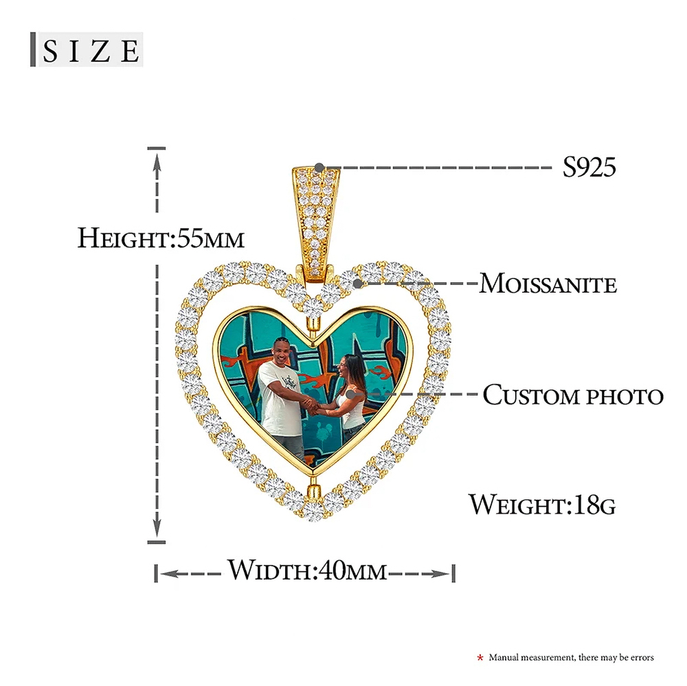 The Calista Heart™ – Double-Sided Custom Photo Heart & Circle Pendant Necklace in 925 Sterling Silver with VVS1 Moissanite Stones | GRA Certified