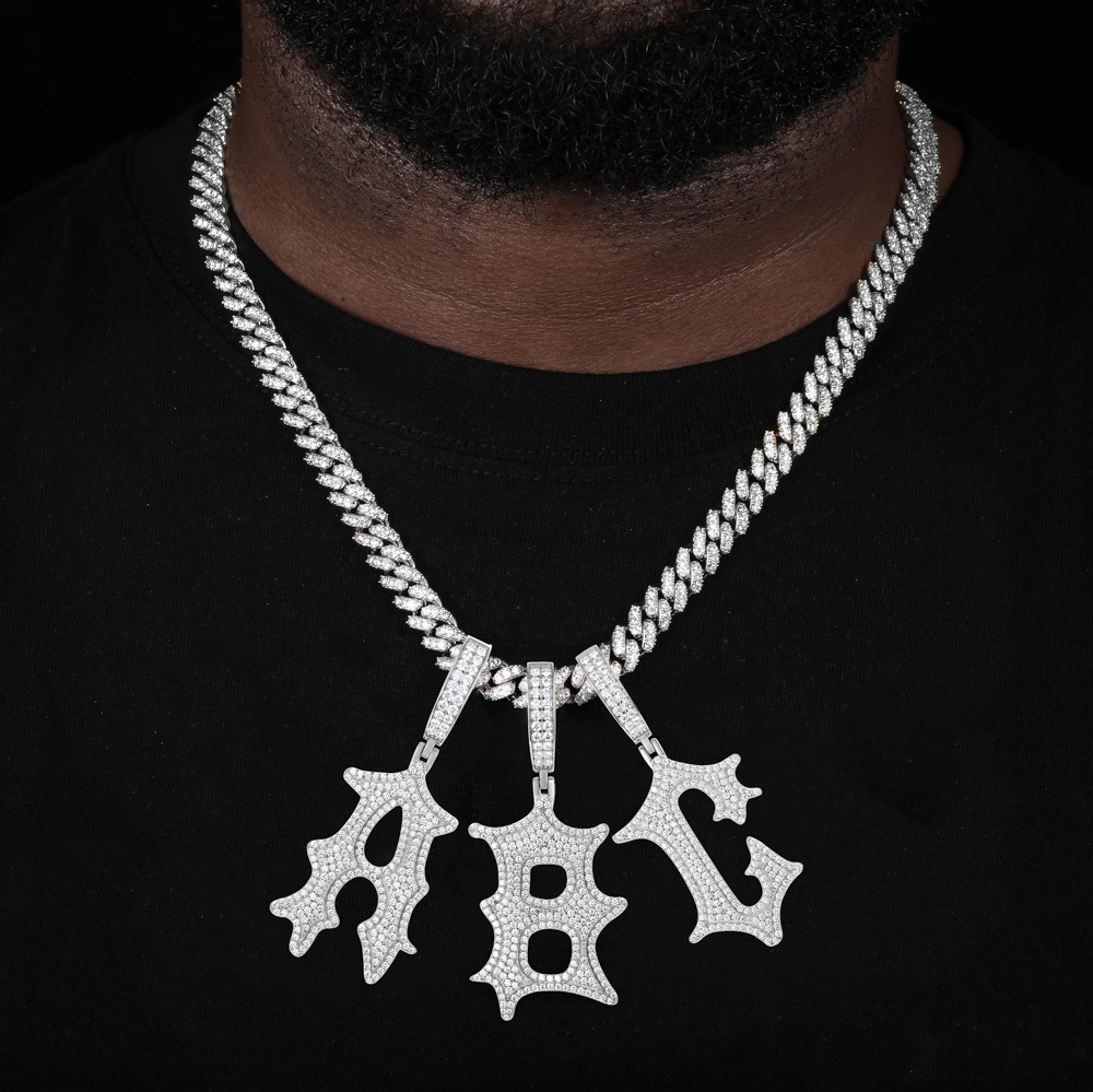 The Valerius Pendant™ – Custom Moissanite A-Z Initial Necklace in 925 Sterling Silver or Gold Finish, GRA Certified Hip Hop Jewelry