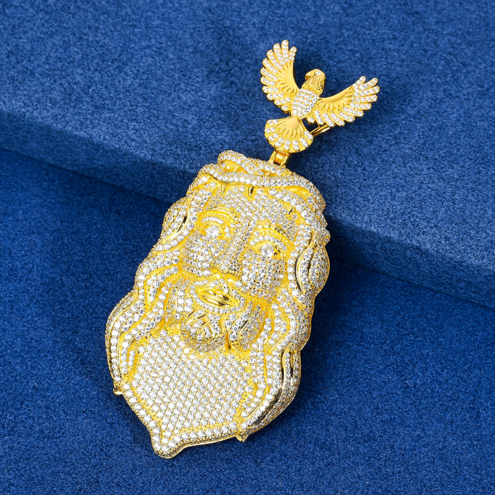 The Evander Pendant™ – Fully Iced Moissanite Jesus Head Necklace with Angelic Bail in 925 Sterling Silver or Gold Finish | GRA Certified | Diamond Tester Approved