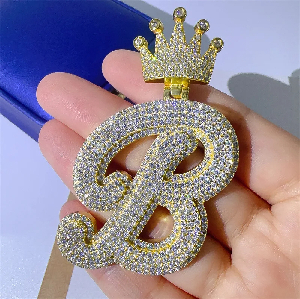 The Valerius Crown™ – Full Moissanite Crown Letter Pendant Necklace in 925 Sterling Silver | D Color VVS Moissanite | GRA Certified | Diamond Tester Approved