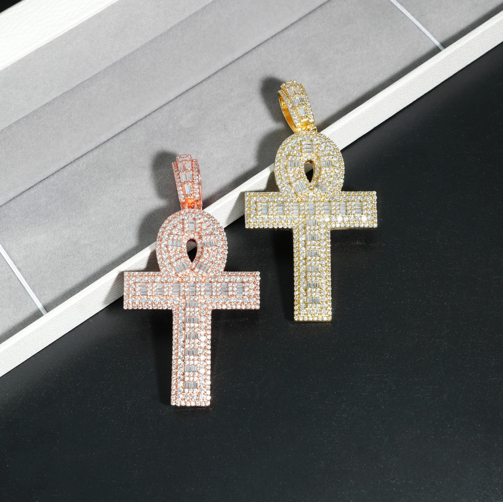 The Amaranthe Ankh™ – D Color Full Moissanite Pave Ankh Pendant Necklace in 925 Sterling Silver | Diamond Tester Approved Hip Hop Jewelry