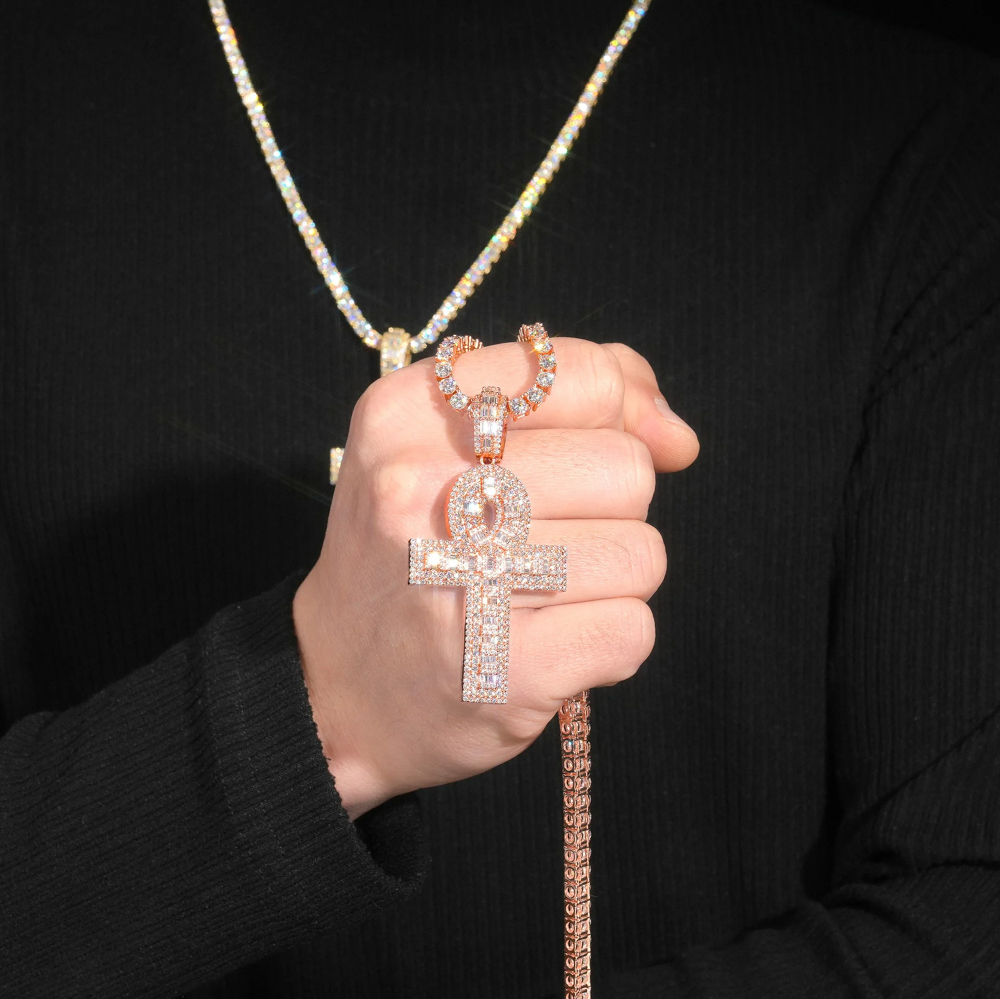 The Amaranthe Ankh™ – D Color Full Moissanite Pave Ankh Pendant Necklace in 925 Sterling Silver | Diamond Tester Approved Hip Hop Jewelry