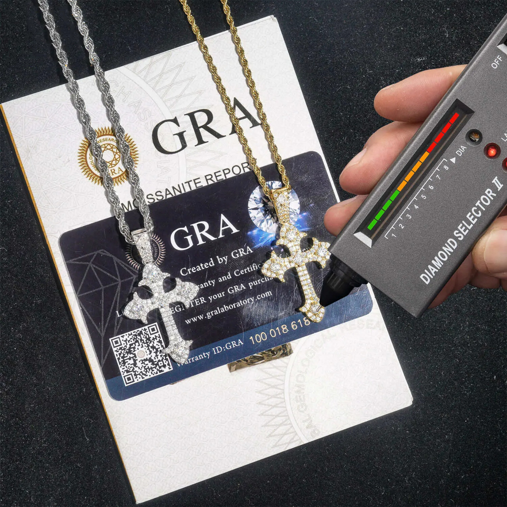 Aleron Moissanite Cross Pendant – 925 Silver or Gold Finish | GRA Certified