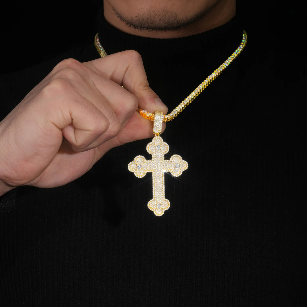 Cairos Moissanite Clustered Cross Pendant – 925 Silver or Gold Finish – Luxury Statement Jewelry