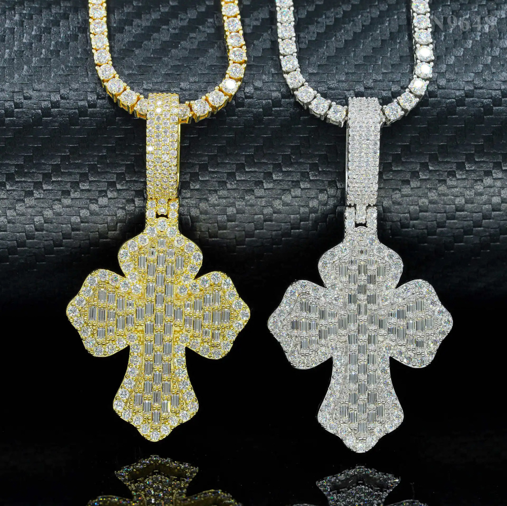 Cairos Moissanite Clustered Cross Pendant – 925 Silver or Gold Finish – Luxury Statement Jewelry