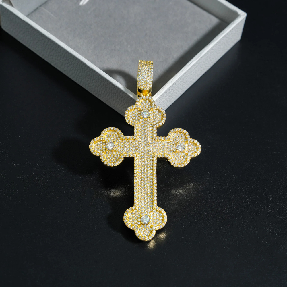 Valorian Cross Moissanite Pendant – 925 Sterling Silver – Luxury Iced Religious Jewelry