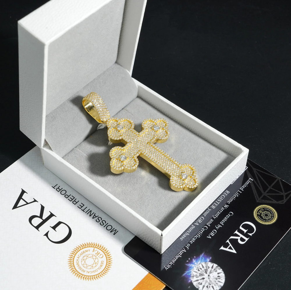 Valorian Cross Moissanite Pendant – 925 Sterling Silver – Luxury Iced Religious Jewelry
